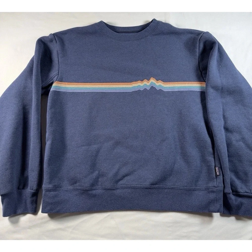 Patagonia Sweatshirt Women Medium Ridge Rise Stripe Uprisal Blue Organic Cotton